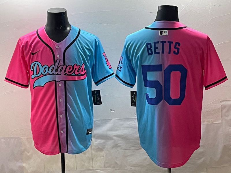 Men Los Angeles Dodgers #50 Betts Blue pink Game 2025 Nike MLB Jersey style 001